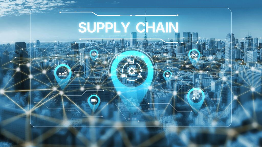 Supply chain conectada com fluxos de dados integrados na logística global